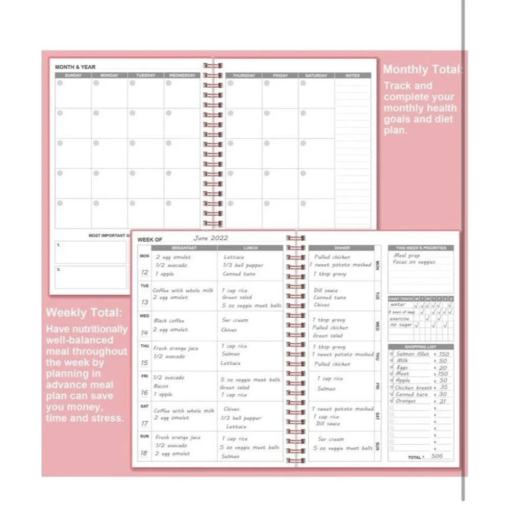 Meal Planner Weekly Meal Prep Nutrition Journal with Grocery List Weight Loss